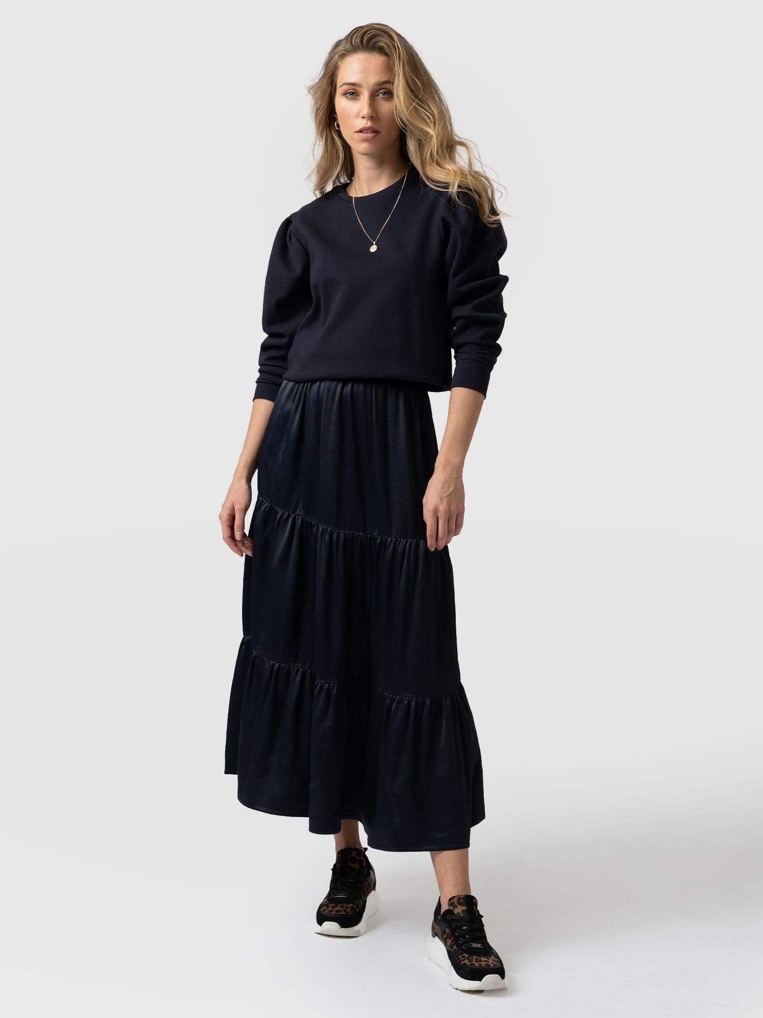Greenwich Skirt Navy Viscose - Women's Skirts | Saint + Sofia® USA